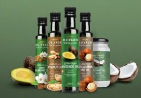Olivado nut oil bottles and jars with avocado, coconut, almond, peanut and macadamia